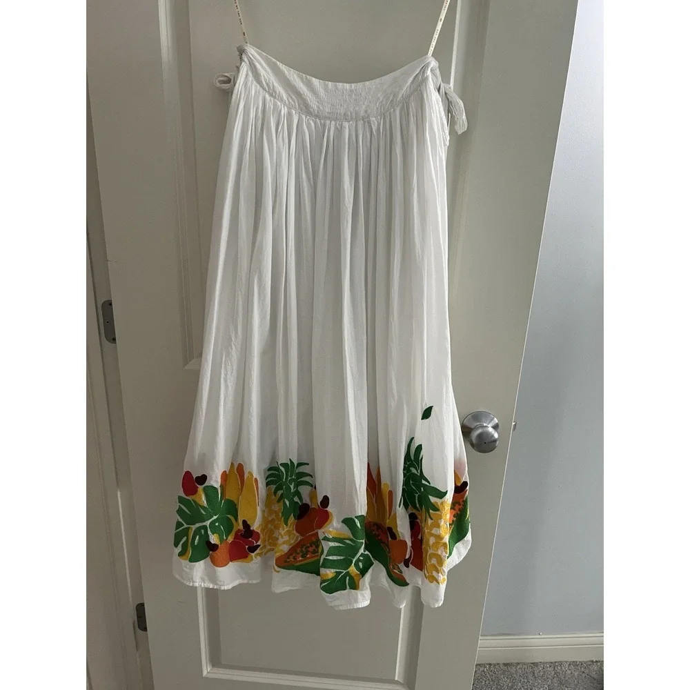 Farm Rio Embroidered Fruits Side Bow Midi Skirt Size XS RV $275 Lined
